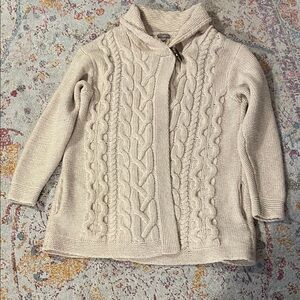 J. Jill Large Fisherman Ivory Cableknit Duster Sweater Coastal Grandma Cottage